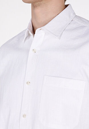 Regular Fit Shirt Neck Düz Erkek Beyaz Uzun Kol Gömlek Cl1073762