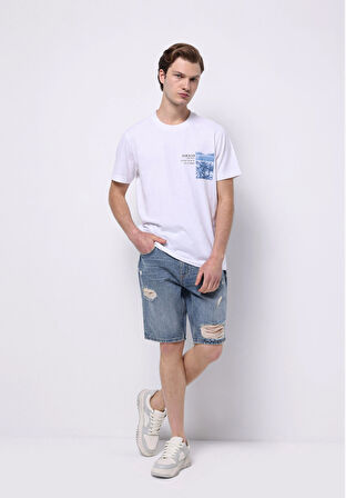 Regular Fit Orta Bel Düz Erkek Denim Jean Şort