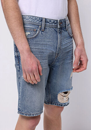 Regular Fit Orta Bel Düz Erkek Denim Jean Şort