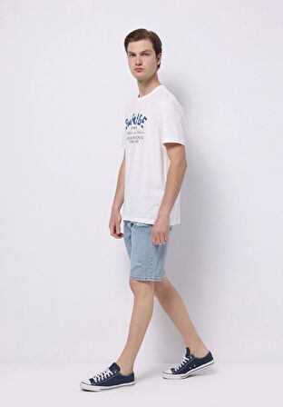 Regular Fit Orta Bel Düz Erkek İndigo Jean Şort