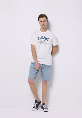 Regular Fit Orta Bel Düz Erkek İndigo Jean Şort