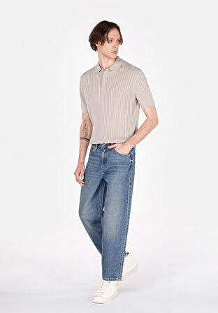 Baggy Fit Orta Bel Bol Paça Erkek Mavi Jean Pantolon