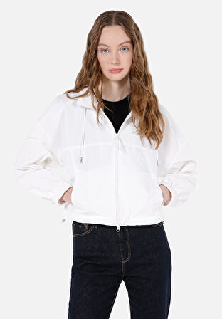 Regular Fit     Kadın Beyaz Yağmurluk