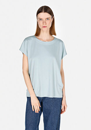 Regular Fit Yuvarlak Yaka Düz Kadın Yeşil Kısa Kol Tişört