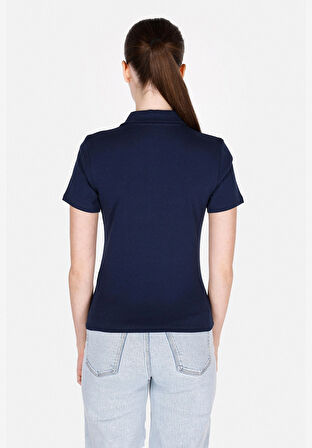 Slim Fit Polo Yaka Düz Kadın Lacivert Kısa Kol Tişört Cl1073834