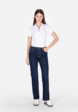 Slim Fit Polo Yaka Düz Kadın Beyaz Kısa Kol Tişört Cl1073834