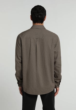 Regular Fit Shirt Neck Düz Erkek Kahverengi Uzun Kol Gömlek