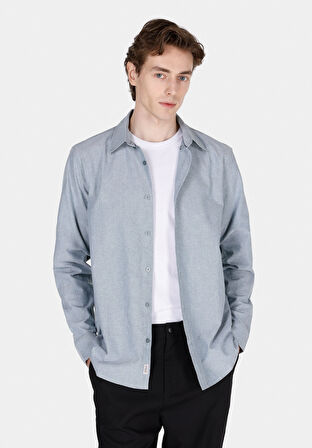 Regular Fit Shirt Neck Düz Erkek Yeşil Uzun Kol Gömlek Cl1073845