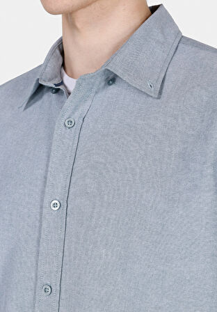 Regular Fit Shirt Neck Düz Erkek Yeşil Uzun Kol Gömlek Cl1073845
