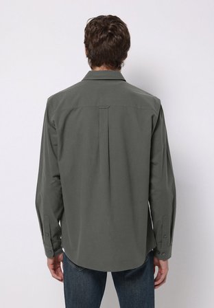 Regular Fit Shirt Neck Düz Erkek Yeşil Uzun Kol Gömlek