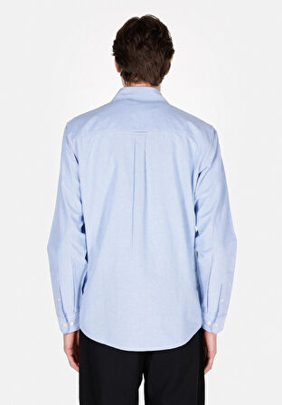 Regular Fit Shirt Neck Düz Erkek Mavi Uzun Kol Gömlek Cl1073845