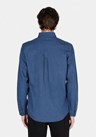 Regular Fit Shirt Neck Düz Erkek Lacivert Uzun Kol Gömlek Cl1073845