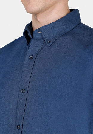 Regular Fit Shirt Neck Düz Erkek Lacivert Uzun Kol Gömlek Cl1073845