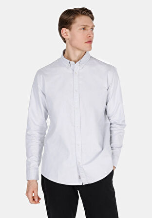 Regular Fit Shirt Neck Düz Erkek Taş Uzun Kol Gömlek