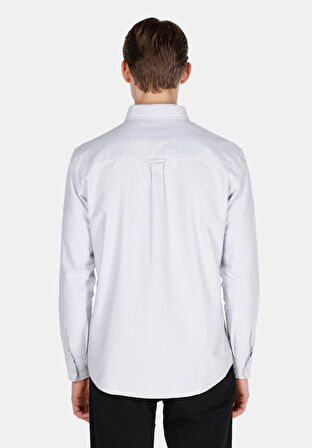 Regular Fit Shirt Neck Düz Erkek Taş Uzun Kol Gömlek