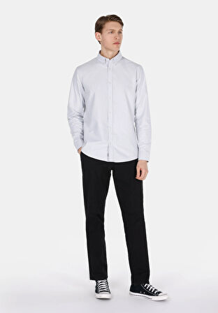 Regular Fit Shirt Neck Düz Erkek Taş Uzun Kol Gömlek
