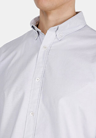 Regular Fit Shirt Neck Düz Erkek Taş Uzun Kol Gömlek