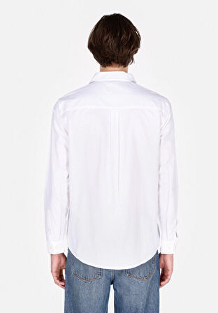 Regular Fit Shirt Neck Düz Erkek Beyaz Uzun Kol Gömlek Cl1073845