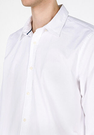Regular Fit Shirt Neck Düz Erkek Beyaz Uzun Kol Gömlek Cl1073845