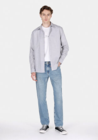 Regular Fit Shirt Neck Düz Erkek Taş Uzun Kol Gömlek