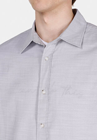 Regular Fit Shirt Neck Düz Erkek Taş Uzun Kol Gömlek