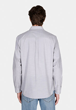 Regular Fit Shirt Neck Düz Erkek Taş Uzun Kol Gömlek