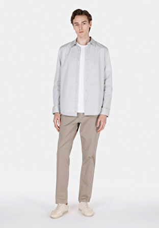 Regular Fit Shirt Neck Düz Erkek Yeşil Uzun Kol Gömlek