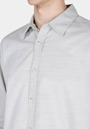 Regular Fit Shirt Neck Düz Erkek Yeşil Uzun Kol Gömlek