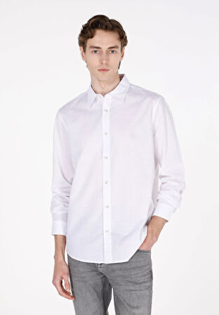 Regular Fit Shirt Neck Düz Erkek Beyaz Uzun Kol Gömlek Cl1073846