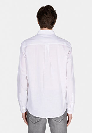 Regular Fit Shirt Neck Düz Erkek Beyaz Uzun Kol Gömlek Cl1073846