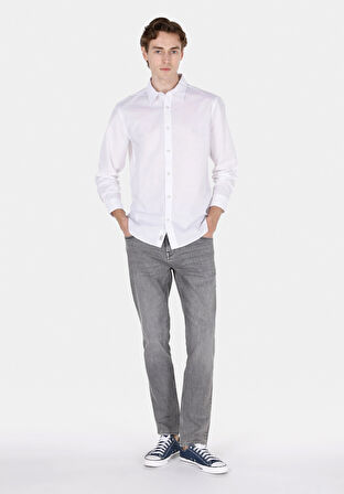 Regular Fit Shirt Neck Düz Erkek Beyaz Uzun Kol Gömlek Cl1073846