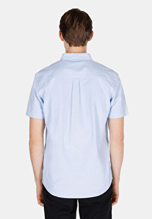 Regular Fit Shirt Neck Düz Erkek Mavi Kısa Kol Gömlek Cl1073847