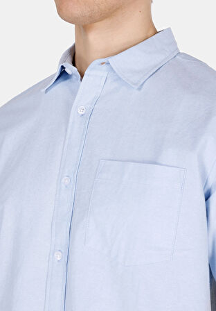 Regular Fit Shirt Neck Düz Erkek Mavi Kısa Kol Gömlek Cl1073847