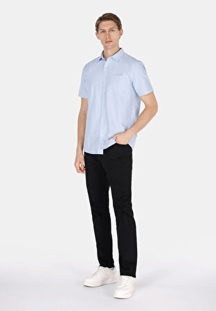 Regular Fit Shirt Neck Düz Erkek Mavi Kısa Kol Gömlek Cl1073847