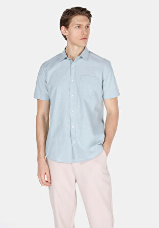 Regular Fit Shirt Neck Düz Erkek Yeşil Kısa Kol Gömlek Cl1073847