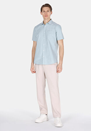 Regular Fit Shirt Neck Düz Erkek Yeşil Kısa Kol Gömlek Cl1073847