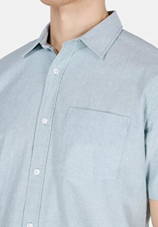 Regular Fit Shirt Neck Düz Erkek Yeşil Kısa Kol Gömlek Cl1073847