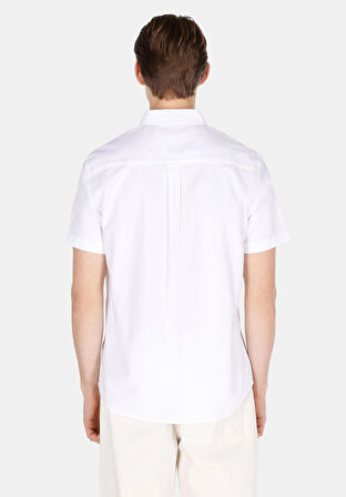 Regular Fit Shirt Neck Düz Erkek Beyaz Kısa Kol Gömlek Cl1073847
