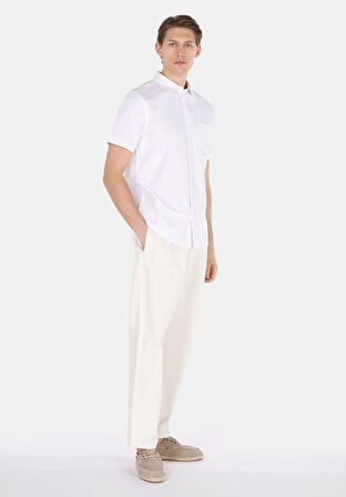 Regular Fit Shirt Neck Düz Erkek Beyaz Kısa Kol Gömlek Cl1073847