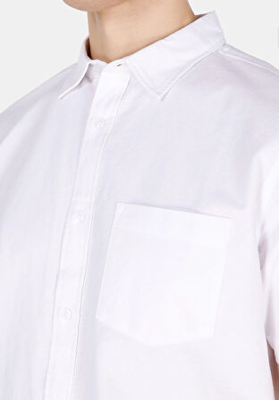 Regular Fit Shirt Neck Düz Erkek Beyaz Kısa Kol Gömlek Cl1073847