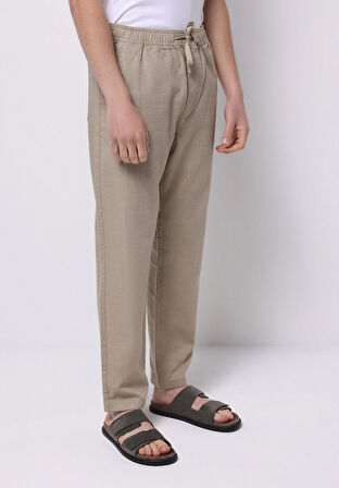 Regular Fit Orta Bel Uzun Paça Erkek Bej  Pantolon