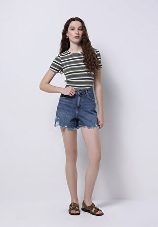 Mom Fit Yüksel Bel Düz Kadın Denim Jean Şort