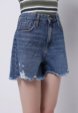 Mom Fit Yüksel Bel Düz Kadın Denim Jean Şort