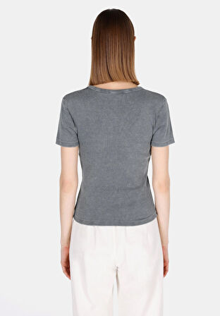 Slim Fit   Kadın Antrasit Kısa Kol Tişört Cl1073924