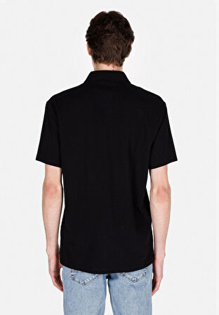 Comfort Fit Polo Yaka Düz Erkek Siyah Kısa Kol Tişört Cl1073959