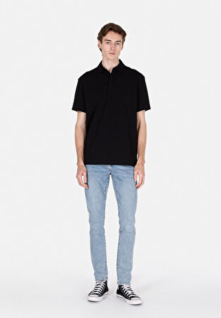 Comfort Fit Polo Yaka Düz Erkek Siyah Kısa Kol Tişört Cl1073959