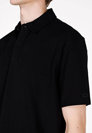 Comfort Fit Polo Yaka Düz Erkek Siyah Kısa Kol Tişört Cl1073959
