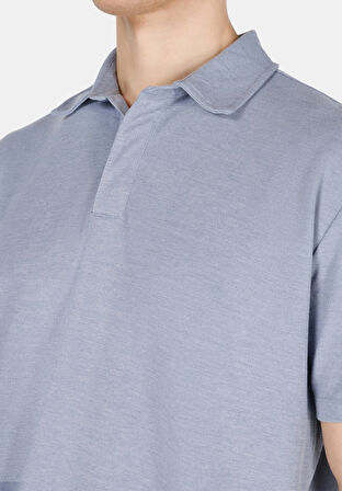 Comfort Fit Polo Yaka Düz Erkek Mavi Kısa Kol Tişört Cl1073959
