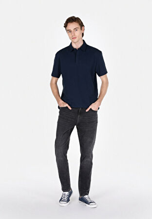 Comfort Fit Polo Yaka Düz Erkek Lacivert Kısa Kol Tişört Cl1073959