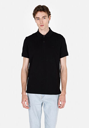 Regular Fit Polo Yaka Düz Erkek Siyah Kısa Kol Tişört Cl1073960